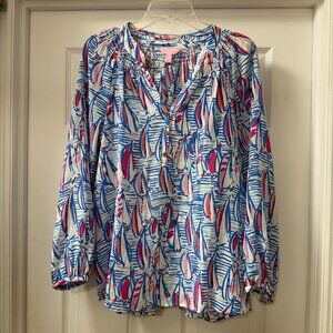 Lilly Pulitzer Elsa "Red Right Return" RRR sailboat print 100% silk size Medium
